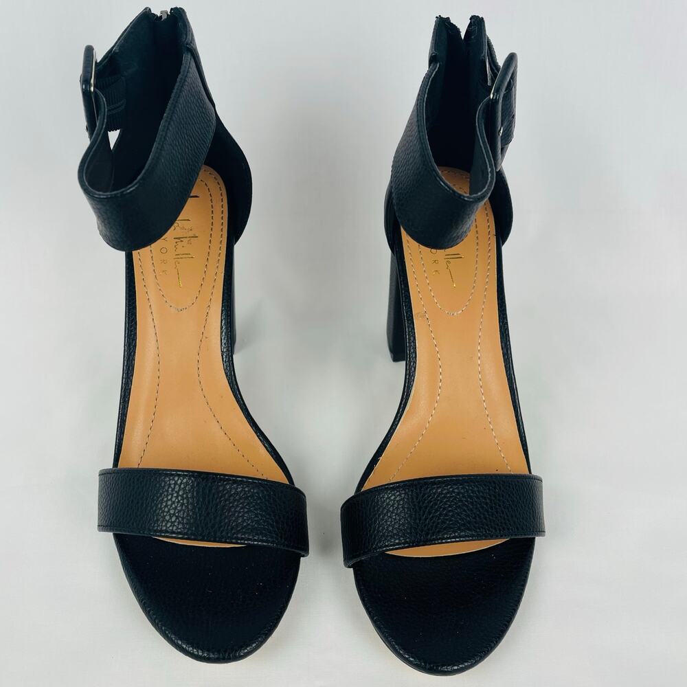 Nicole Miller Women Black Block Heel Sandals Buckle Back Zip Shoes Size 9 - Picture 2 of 12